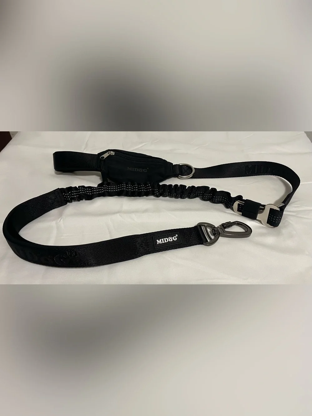 MIDOG Black Hands-Free Bungee Dog Leash with Pouch NWOT